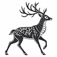 Watercolor Christmas Deer Black silhouette