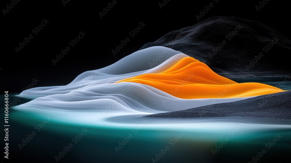 Poster abstract waves of color and light create a serene landscape.