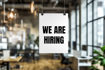 We are hiring message written on white paper in office
