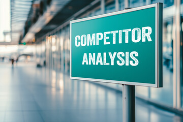 Competitor analysis message written on green metal signpost