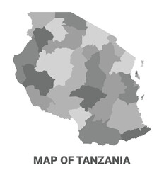 Tanzania Greyscale political map simple flat illustration