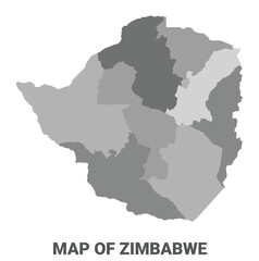 Zimbabwe Greyscale political map simple flat illustration