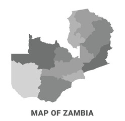 Zambia Greyscale political map simple flat illustration