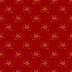 sakura, red, gold, japan, seamless pattern. design for background, wallpaper, carpet, cloth, batik, textile, embroidery, sarong, interior decoration, floor, curtain, fabric print, ceramic