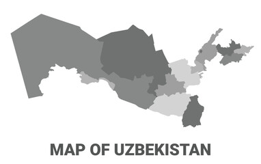 Uzbekistan Greyscale political map simple flat illustration
