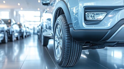 Fototapeta premium Car Showroom Displaying Various Vehicles: Automotive Retail, Modern Design, Vehicle Selection, Customer Experience