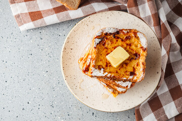French Toast with Honey and Butter, Sweet Breakfast Delight, Delicious and Tasty Morning Treat