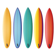 Colorful Surfboards Collection Isolated on transparent Background