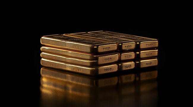 A stack of shiny gold bars illuminated against a dark background, showcasing their luxurious appeal and value.