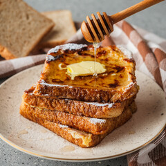 French Toast with Honey and Butter, Sweet Breakfast Delight, Delicious and Tasty Morning Treat