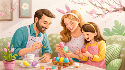 Naklejka premium a man and woman are painting easter eggs