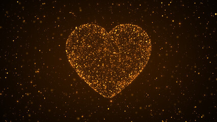 valentines day golden 3d heart with glitter shiny gold stars and bokeh lights ,love romantic social media background