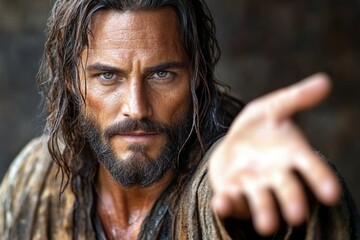 A person with long hair gesturing towards an object or direction, possibly indicating importance or interest