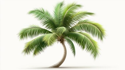 Lush green coconut palm tree isolated on white.