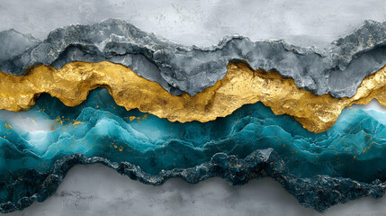 Abstract Gold Teal and Gray Stone Texture Wall Art Print