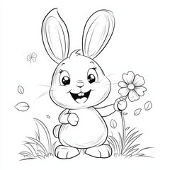 Happy Bunny with Flower: children's coloring page