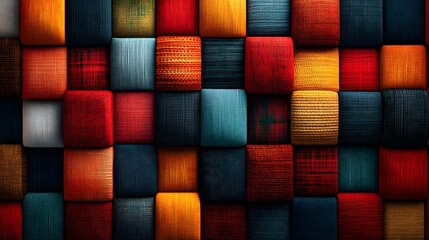 A Dynamic Tapestry of Intricate Weaving Patterns with Bold Squares and Striking Colors