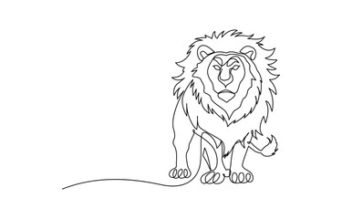 Continuous one single line drawing of lion. Lion minimalism line art design vector illustration, One line design silhouette of lion. Hand drawn minimalism style.vector illustration.