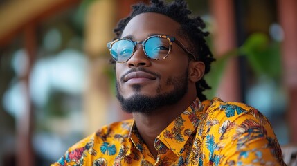 A person wearing glasses and a bright yellow shirt, possibly for a casual outing or a statement fashion moment