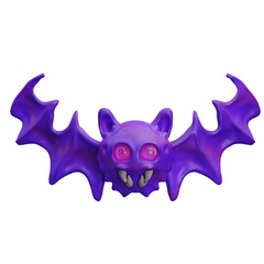 3d illustration Purple bat wings spread wide bright eyes show teeth 2