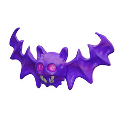 3d illustration Purple bat wings spread wide bright eyes show teeth 3