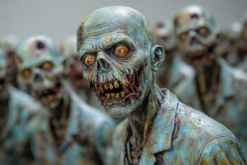 A group of undead statue figures with open eyes, perfect for horror and Halloween themed projects