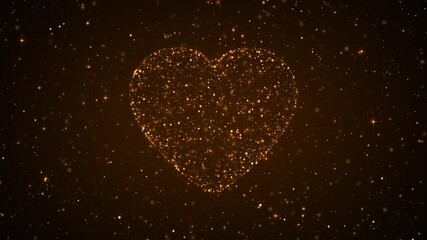 valentines day golden 3d heart with glitter shiny gold stars and bokeh lights animation,love romantic social media motion background