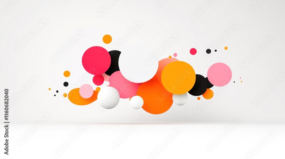 Poster abstract composition of colorful circles on a minimal background.