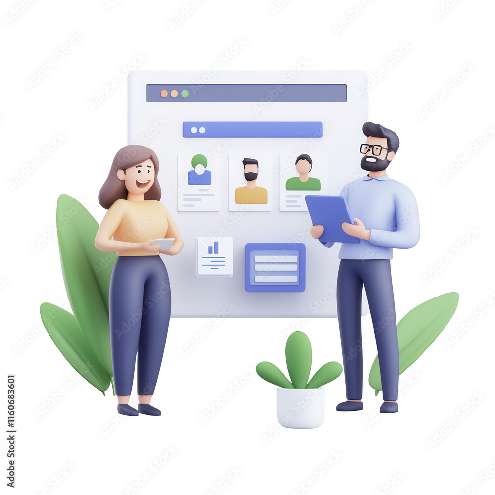 Poster two professionals analyzing data and insights in a modern office environment., isolated on a transpa