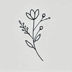 simple single floral outline minimal on a white background