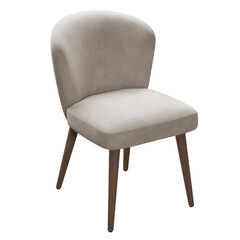 Elegant beige upholstered chair with wooden legs in a minimalist design.