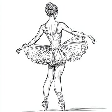 ballerina in tutu, black and white sketch clip art preview