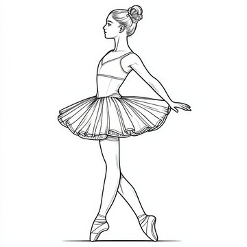 ballerina in tutu, black and white pose clip art preview
