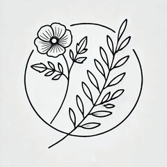 simple single floral outline minimal on a white background