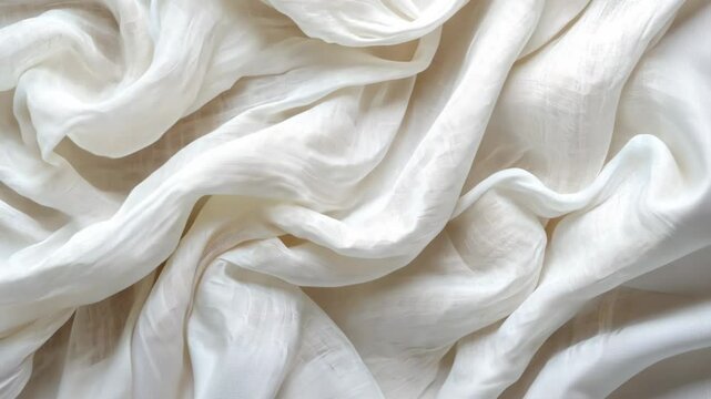 Soft white fabric draped elegantly with gentle waves and creases in natural light