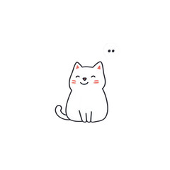 Obraz premium A cute illustrated white cat sitting happily with a speech bubble., isolated on a transparent background.