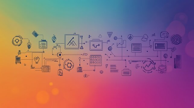 Minimalist infographic-style representation of policy management with icons for rules, standards, and certifications on a gradient background. business 
