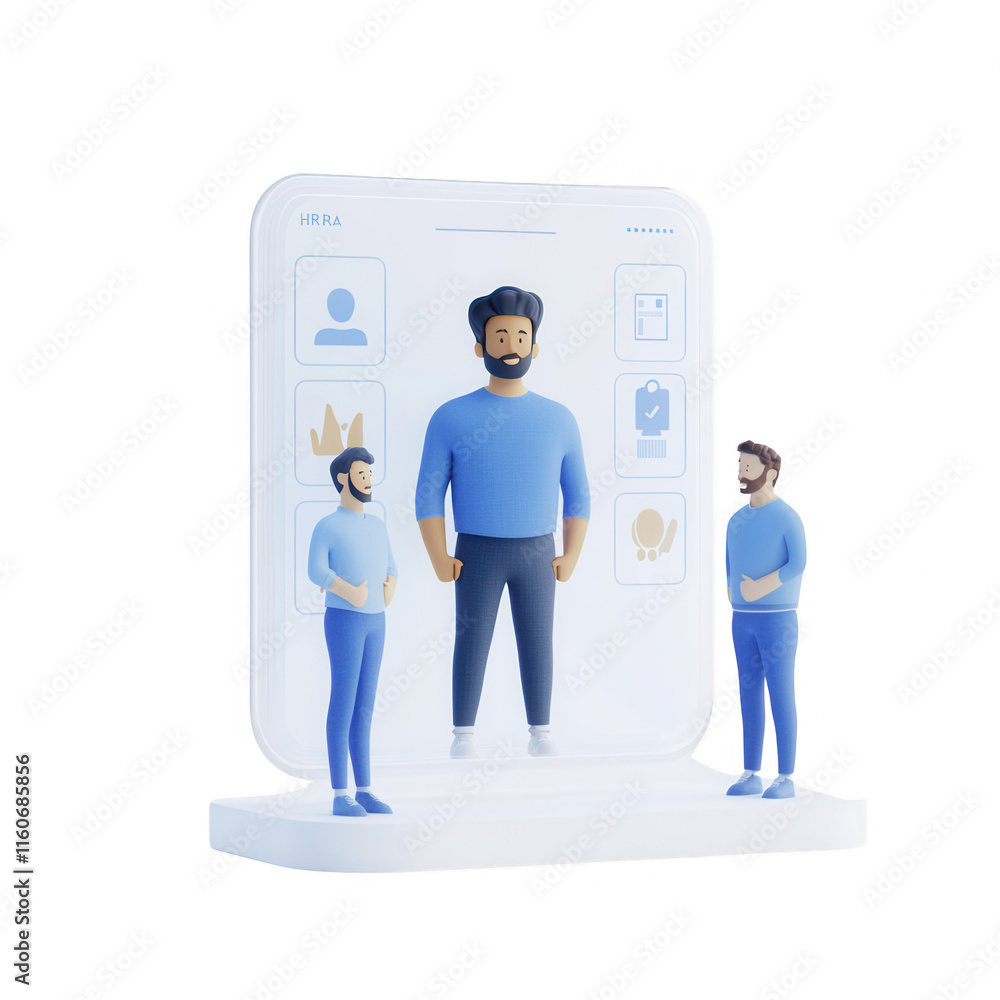 Poster a modern digital interaction with virtual characters and user interface design., isolated on a trans