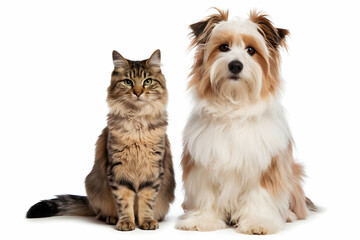 Obraz premium Cat and dog poised for portrait, showcasing vitality with calm expressions