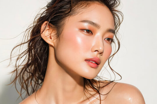 a model with wet hair and a wet face