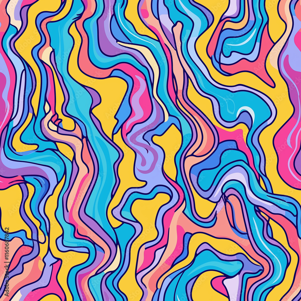 Poster trending modern seamless pattern of colorful wavy lines abstract design vibrant art digital creation