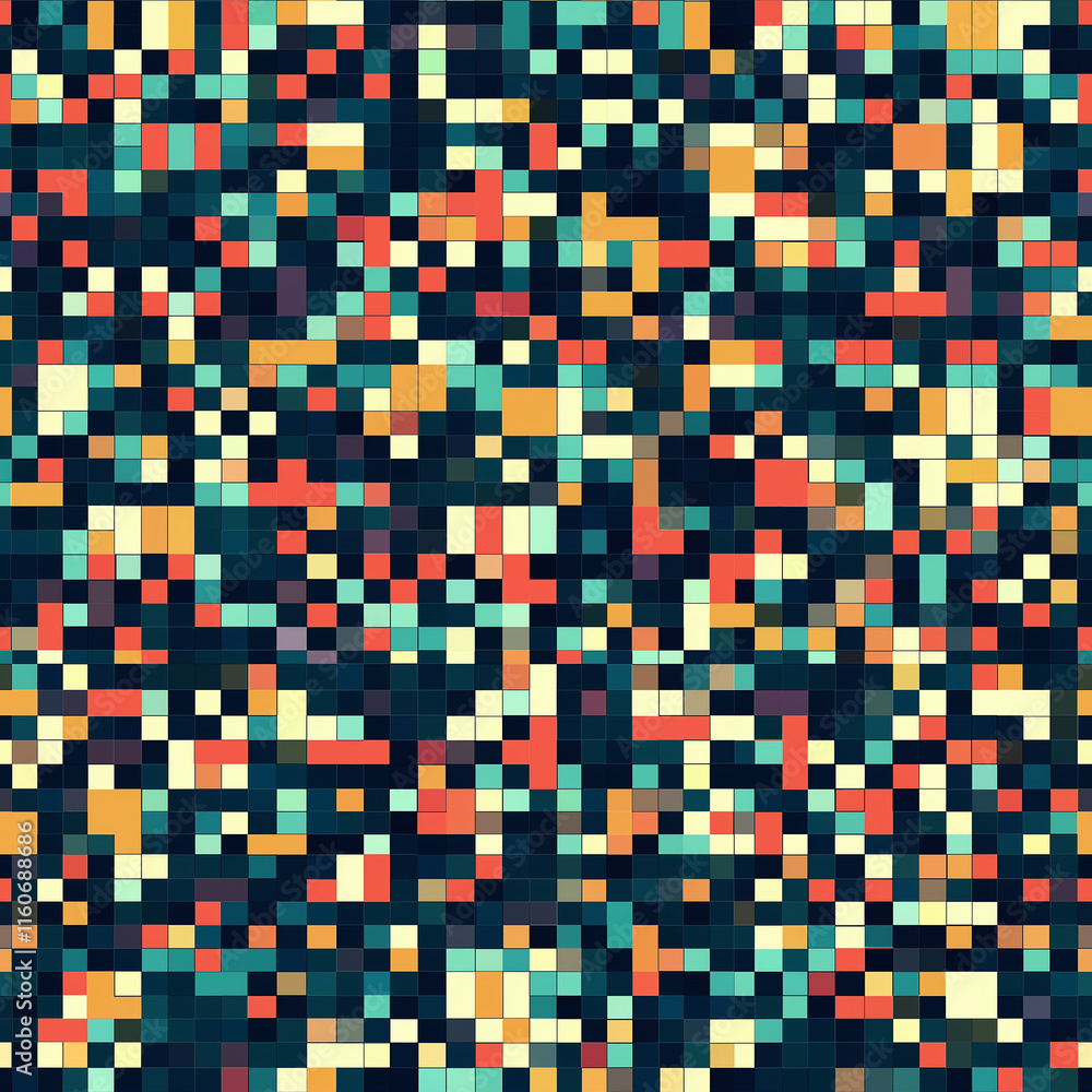 Aufkleber abstract digital pattern featuring a vibrant mix of colors and squares, creating a visually dynamic 