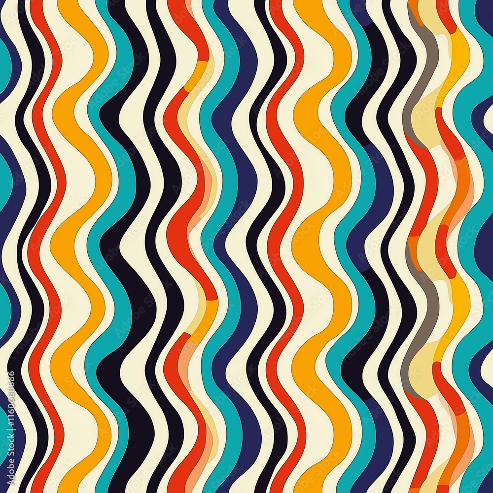 Poster colorful wavy pattern with vibrant stripes in various shades, creating a lively and energetic visual