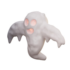 3d illustration friendly ghost floats with glowing eyes and mouth 3
