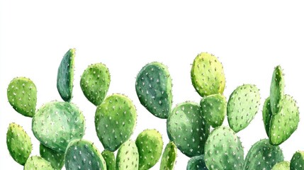 Watercolor painting of prickly pear cacti.