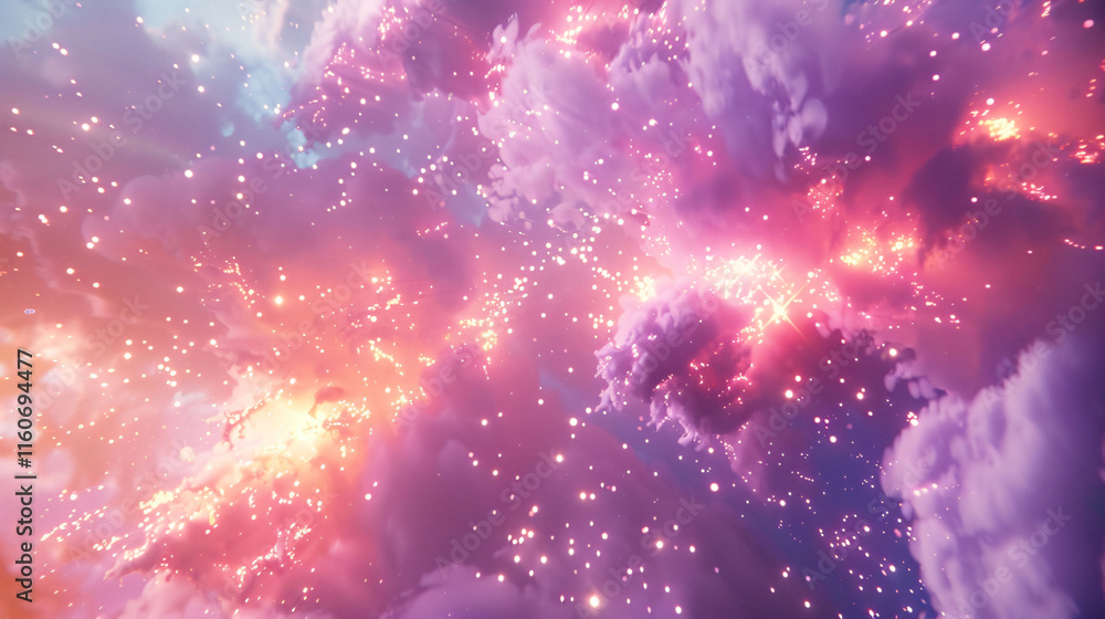 Poster vibrant cosmic clouds illuminated by starlight create a stunning celestial display in deep space