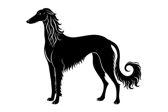 recommend clip art: Elegant Borzoi Dog Silhouette with Long Narrow Head and Flowing Fur