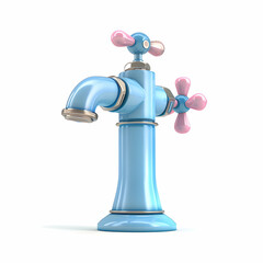 Blue Vintage Water Tap with Pink Handles and Glossy Finish