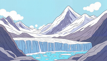 Mountain landscape with glacier and blue sky