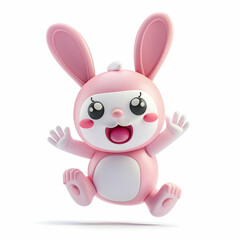Fototapeta premium Cute Pink Bunny Character with Happy Expression and Playful Pose